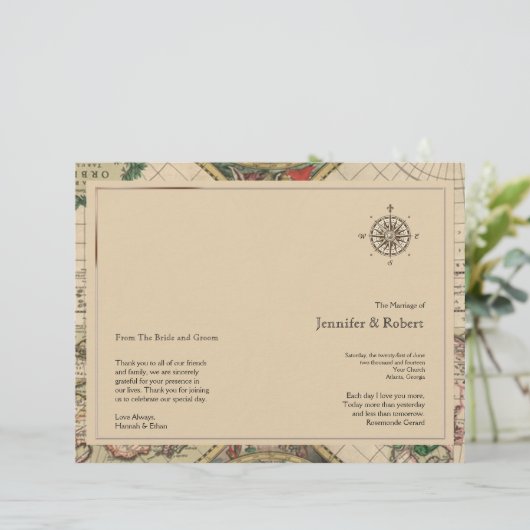 Antique Old World Map Hochzeitsprogramm (Stehend Vorderseite)