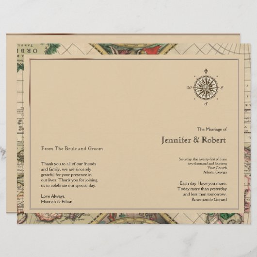 Antique Old World Map Hochzeitsprogramm (Vorne/Hinten)