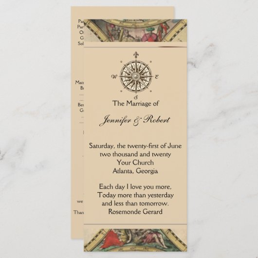 Antique Old World Map Hochzeitsprogramm Programm (Vorne/Hinten)