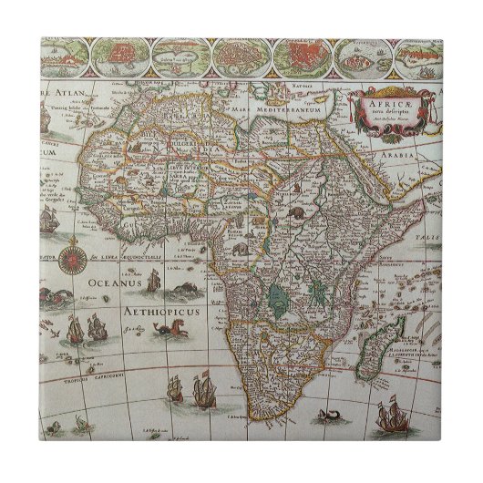 Antique Old World Map of Africa by Blaeu, c.1635 Fliese (Vorderseite)