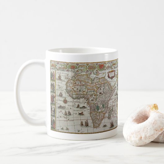 Antique Old World Map of Africa by Blaeu, c.1635 Kaffeetasse (Mit Donut)