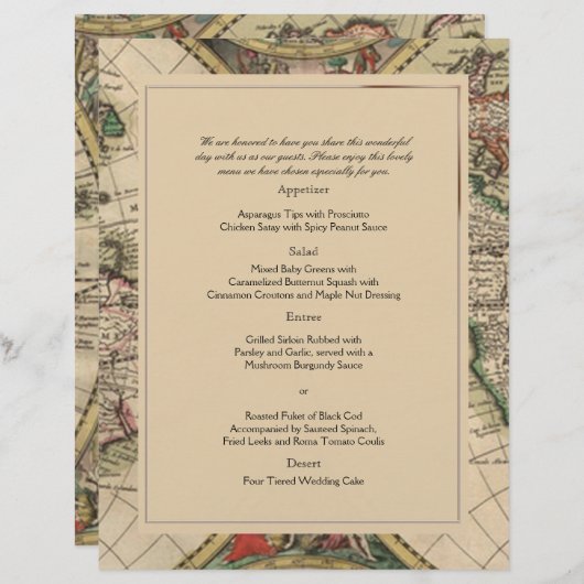 Antique Old World Map Wedding Menu (Vorne/Hinten)