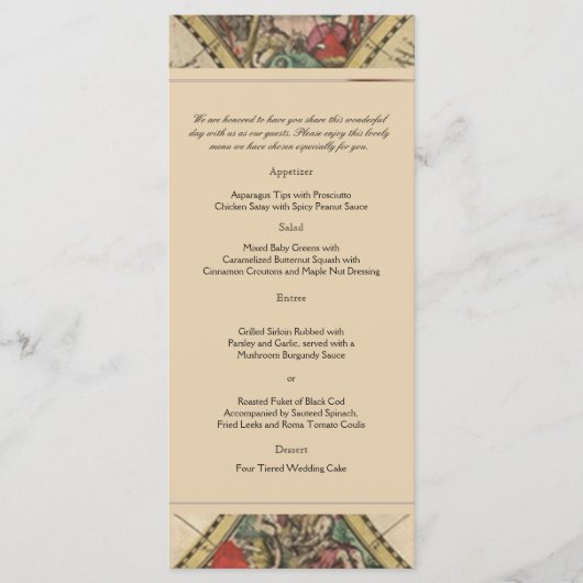 Antique Old World Map Wedding Menu Menükarte (Vorderseite)