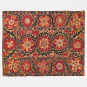 ANTIQUE ORANGE RED WHITE FLORAL UZBEK EMBROIDERY FLEECEDECKE (Vorderseite (Horizontal))