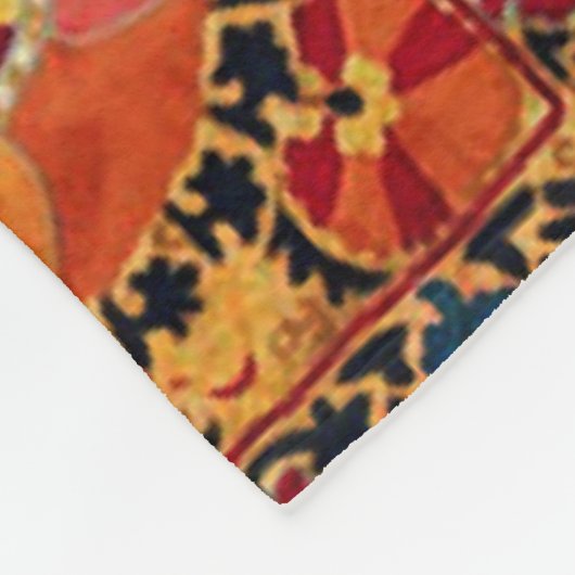 ANTIQUE ORANGE RED WHITE FLORAL UZBEK EMBROIDERY FLEECEDECKE (Ecke)