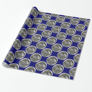 ANTIQUE OWL blau Geschenkpapier