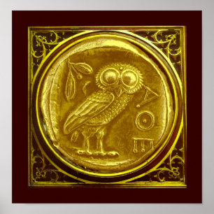 ANTIQUE OWL GOLD COIN POSTER