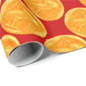 ANTIQUE OWL Gold Gelb Rot Geschenkpapier (Rolleneckpunkt)