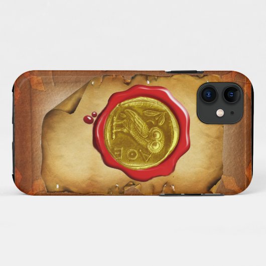 ANTIQUE OWL GOLD GELB ROTES WAX SIEGEL Perchment Case-Mate iPhone Hülle (Rückseite (Horizontal))