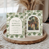 Antique Palm Tree Toile De Jouy Beach Wedding Einladung