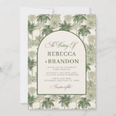Antique Palm Tree Toile De Jouy Beach Wedding Einladung (Vorderseite)