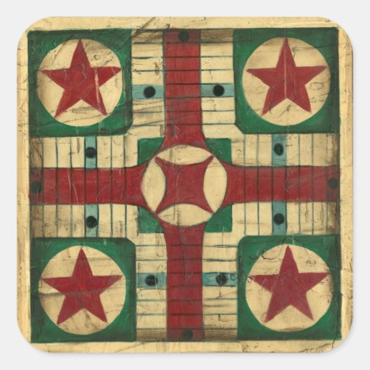 Antique Parcheesi Game Board von Ethan Harper Quadratischer Aufkleber (Vorderseite)