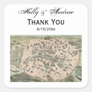 Antique Paris Street Map DIY BG Quadratischer Aufkleber