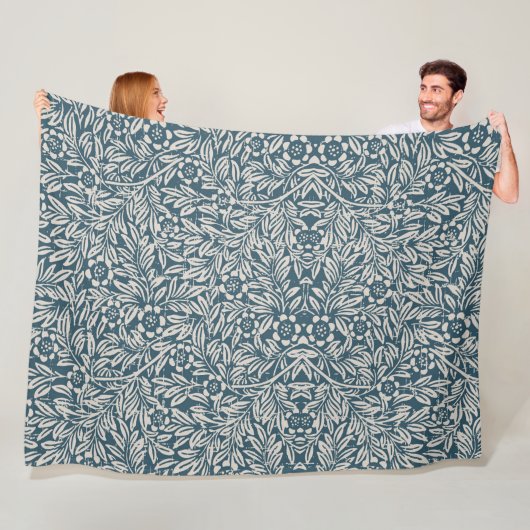 Antique Pattern of Worn out Leaves Blue Background Fleecedecke (Beispiel)