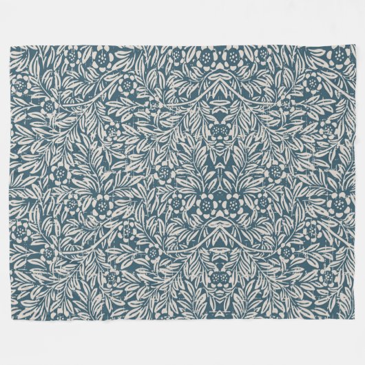 Antique Pattern of Worn out Leaves Blue Background Fleecedecke (Vorderseite (Horizontal))