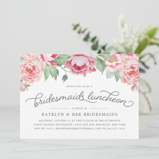 Antique Peony Bridesmaids Luncheon Einladung (Stehend Vorderseite)