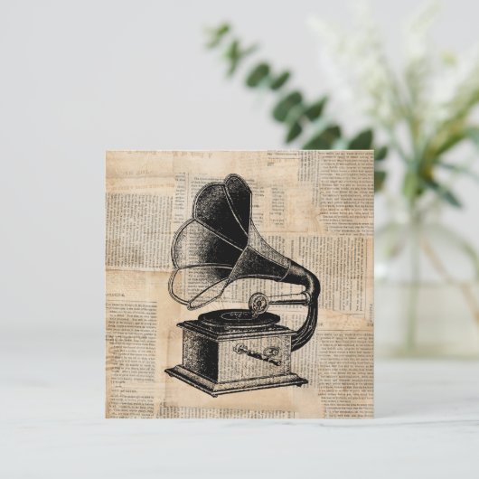 Antique Phonograph Talk Machine Music Art Einladung (Stehend Vorderseite)
