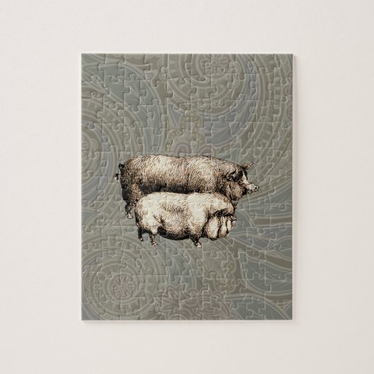 Antique Pigs Vintage piggy drawing Puzzle (Vertikal)
