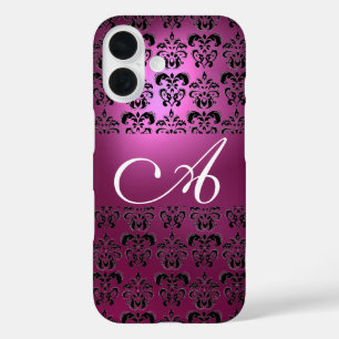 ANTIQUE PINK BLACK DAMASK MONOGRAM iPhone 16 HÜLLE