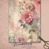 Antique Pink Floral, Ephemere, Script Decoupage Seidenpapier