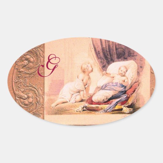 ANTIQUE PINK GIRL BABY SHOWER MONOGRAM OVALER AUFKLEBER (Vorderseite)