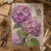 Antique Pink Hydrangea Ephemera Script Decoupage Seidenpapier