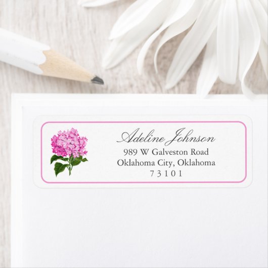 Antique Pink Hydrangea Return Address Label (Insitu)