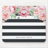 Antique Pink Peony & Charcoal Stripe Mousepad (Vorne)