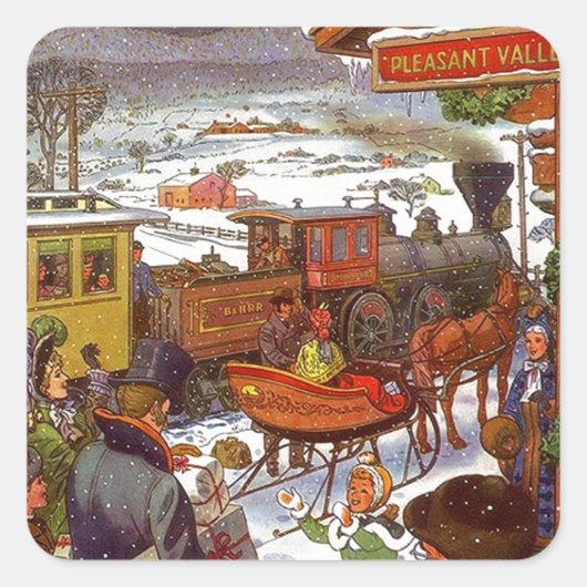 Antique Pleasant Tal Weihnachtszug Urlaub Quadratischer Aufkleber (Vorderseite)
