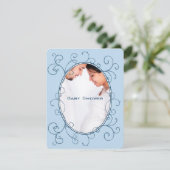 Antique Polka Dots Blue Foto Baby Boy Dusche Einladung (Stehend Vorderseite)