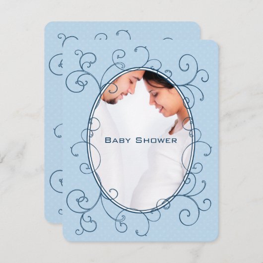 Antique Polka Dots Blue Foto Baby Boy Dusche Einladung (Vorne/Hinten)