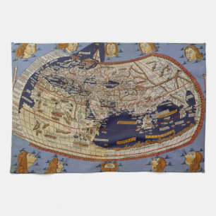 Antique Ptolemaic World Map, Johannes von Arnsheim Küchentuch