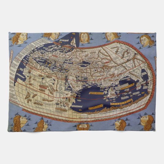 Antique Ptolemaic World Map, Johannes von Arnsheim Küchentuch (Horizontal)
