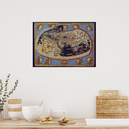 Antique Ptolemaic World Map, Johannes von Arnsheim Poster (Küche)