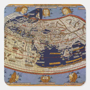 Antique Ptolemaic World Map, Johannes von Arnsheim Quadratischer Aufkleber