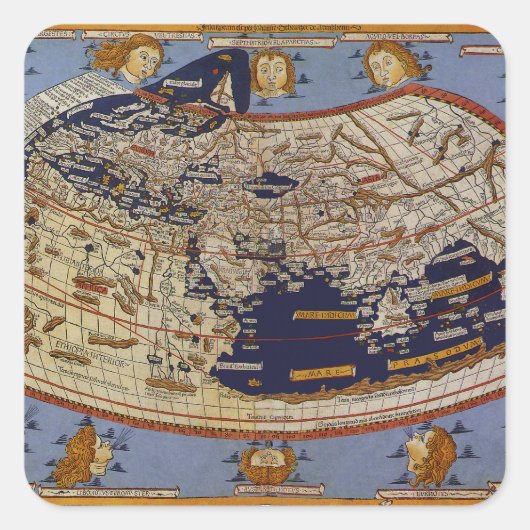 Antique Ptolemaic World Map, Johannes von Arnsheim Quadratischer Aufkleber (Vorderseite)