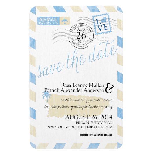 Antique Puerto Rico Airmail Save the Date Magnet (Vertikal)