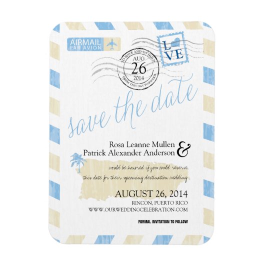 Antique Puerto Rico Airmail Save the Date Magnet (Vertikal)