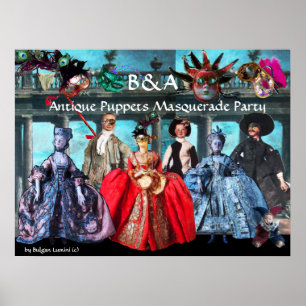 ANTIQUE PUPPETS MASQUERADE COSTUME PARTY MONOGRAM POSTER