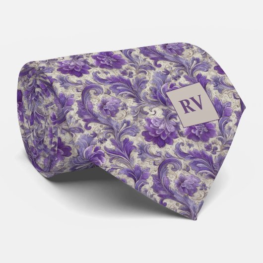 Antique Purple Lilac Floral Baroque Krawatte (Gerollt)