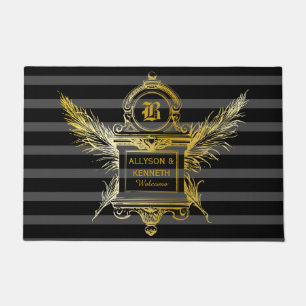 Antique Quill Feathers Classic Gold Frame Monogram Fußmatte