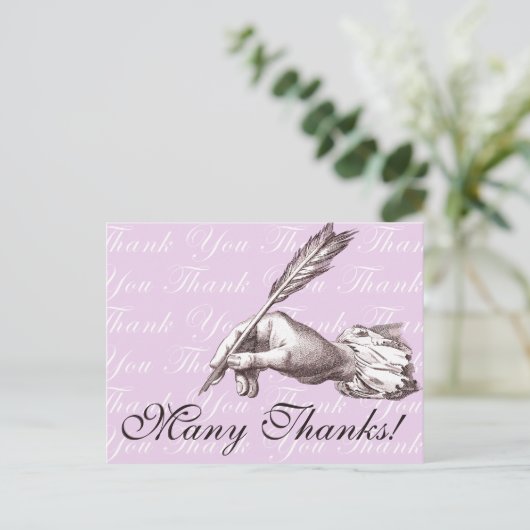 Antique Quill Point Pen schreibt einen Dankeschön- Postkarte (Stehend Vorderseite)