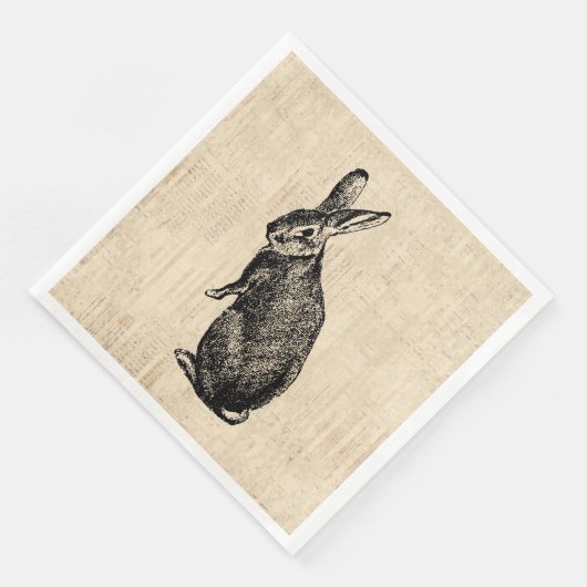 Antique Rabbit Illustration Bunny Art mit Script Serviette (Ecke)