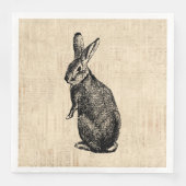Antique Rabbit Illustration Bunny Art mit Script Serviette (Vorderseite)