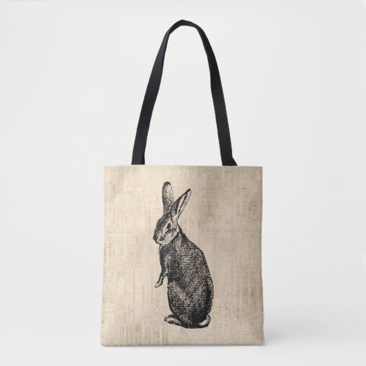 Antique Rabbit Illustration Bunny Art und Weise mi Tasche (Vorderseite)