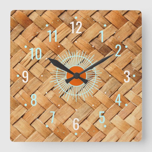 Antique Ratan Rattan Dekor - Western Quadratische Wanduhr (Vorderseite)