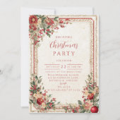 Antique Red Berry Baroque Christmas Einladung (Vorderseite)