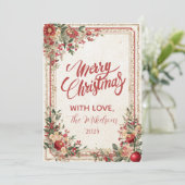 Antique Red Berry Baroque Christmas Feiertagskarte (Stehend Vorderseite)
