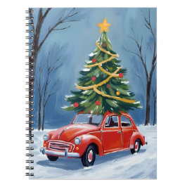 Antique Red Car Christmas Tree Notizblock