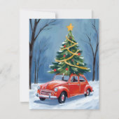 Antique Red Car Weihnachtsbaum Feiertagskarte (Vorderseite)